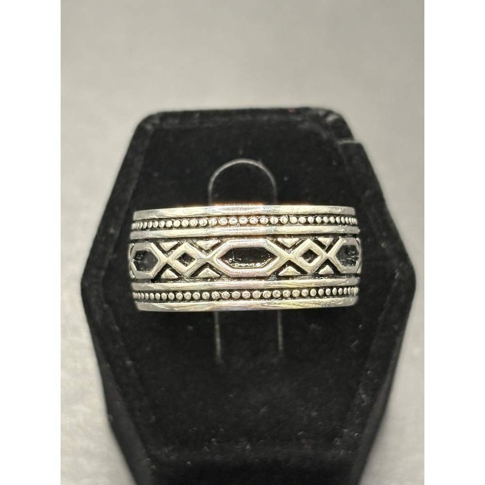 EUC Sterling Silver Black Enamel 10.70MM 5 Grams Size 13 H11